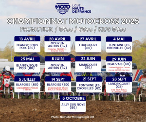 Championnat Motocross 2025 Ligue Hauts-de-France Promotion 85cc - 65cc - Kids 50cc